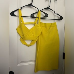 Canary yellow bandage top & skirt set boutique no brand xs NWOT